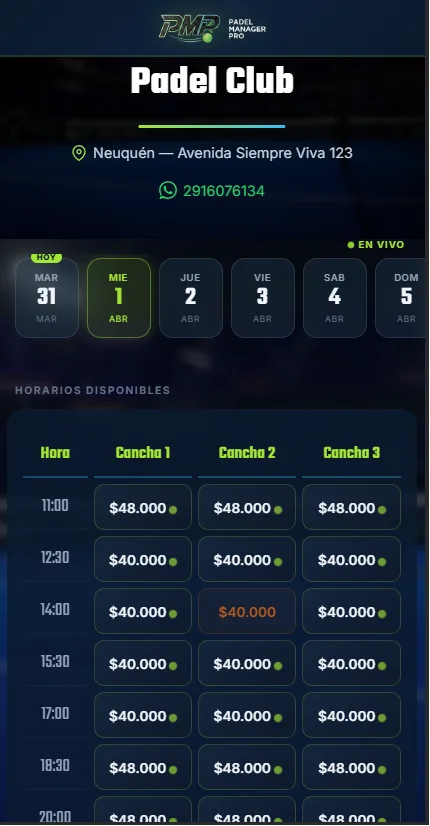 Reservas Online - Padel Manager Pro